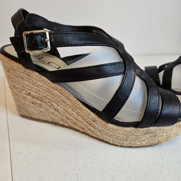 Glo By Jlo Wedges Size 8 Strappy Black NEW W/o Box 3.5" Neutral Cord Heel - Picture 3 of 9
